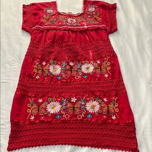 Embroidered Dress with Crotchet Hems and Details Made in Mexico